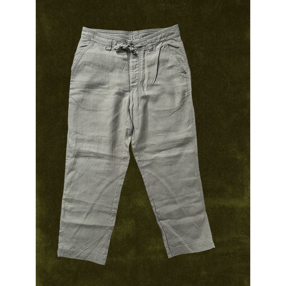Murano Linen Pants Sage Green Straight Leg Button Fly Drawstring 34x30